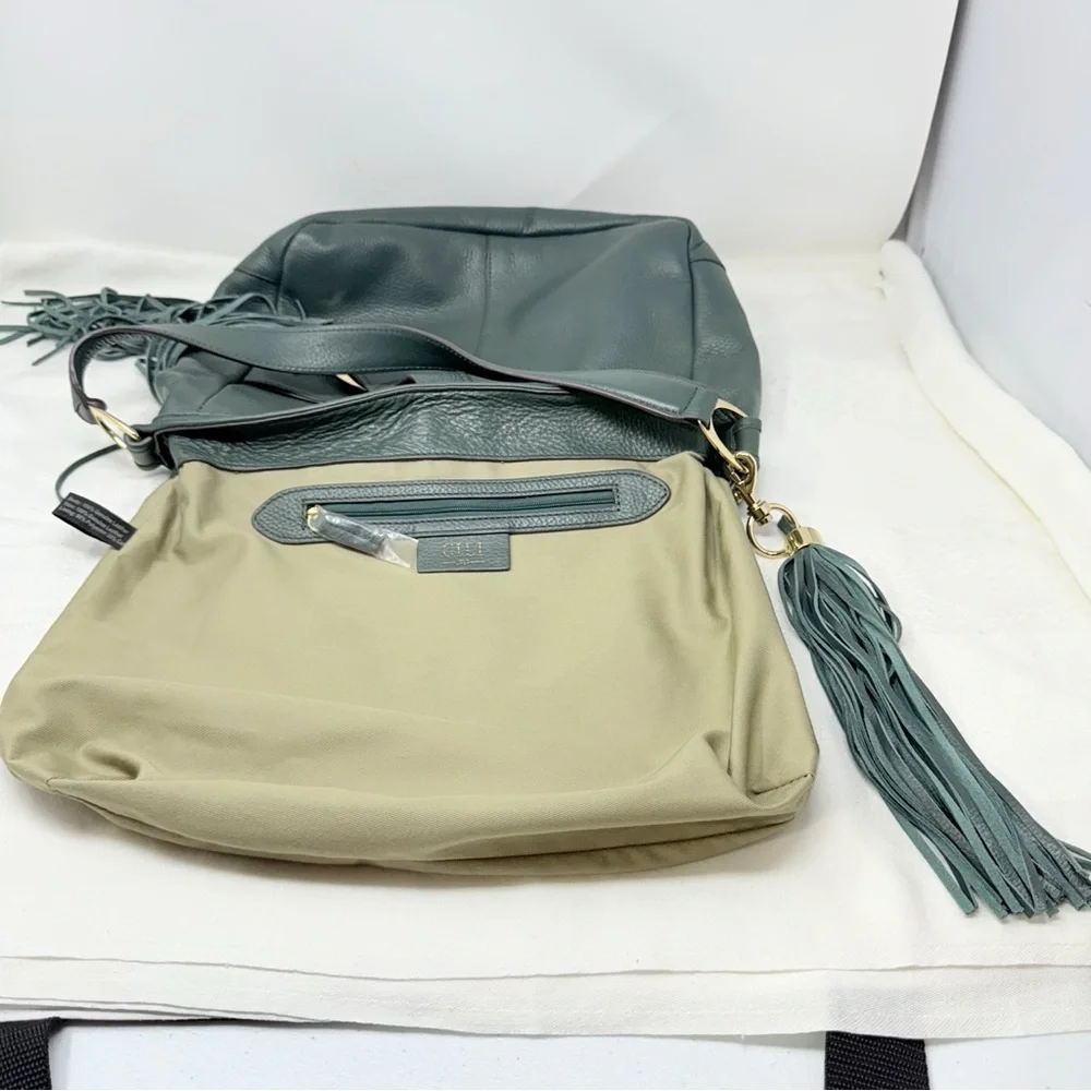 Gilli Genuine Leather Fringe Shoulder Bag – Green Hobo Tote with Tassel Detail